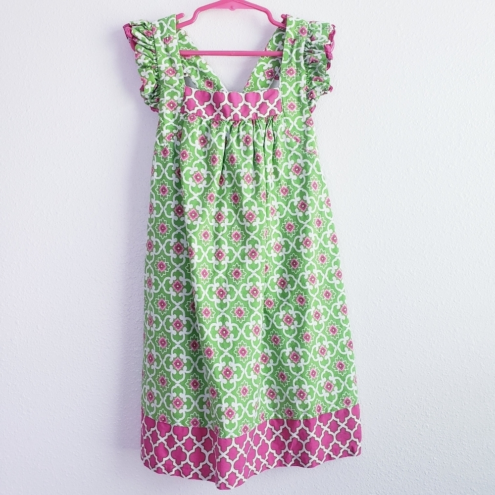 Bonnie Jean Lattice Print Tank Racerback Ruffle Dress